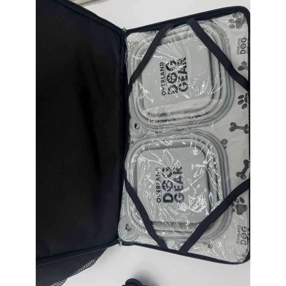 Overland Dog Gear Week Away Travel Bag Tote Set Black with Bowls Food Carriers